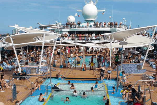 Busy cruise ship pool embarkation day