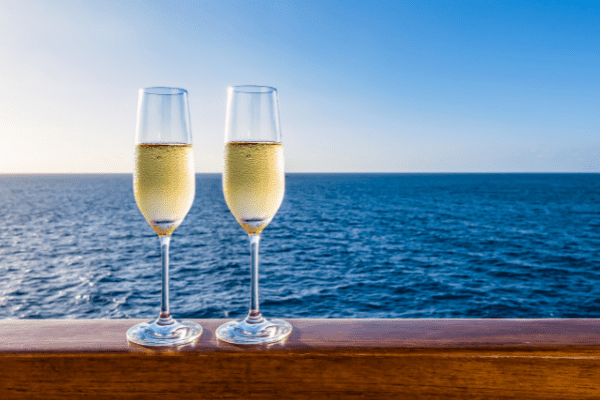 Romantic champagne glasses on a cruise ship