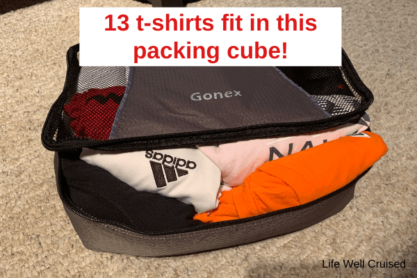 13 t-shirts fit in this packing cube 