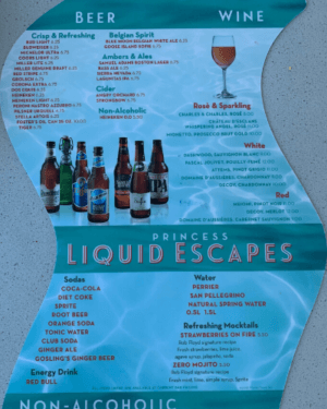 princess cruise beer menu