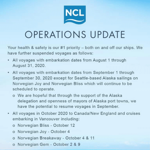 Cruise cancellations NCL Operations Update