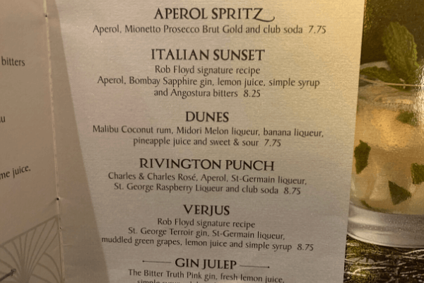 Princess Cruises Bar Menu cocktails 2