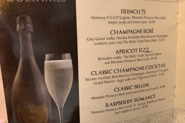 Princess Cruises Bar Menu cocktails