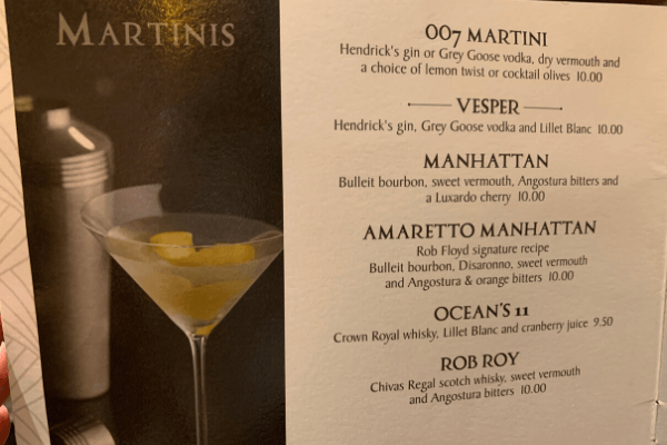 Princess Cruises drink package Bar Menu martinis crooners