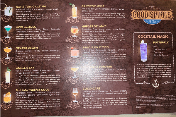 Princess Cruises Drink Package Good Spirits Bar Menu