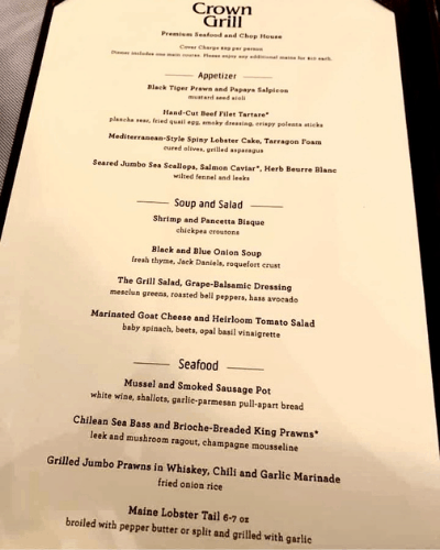 Princess cruises crown grill menu