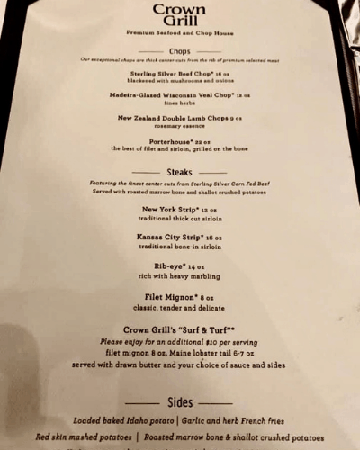 circle line cruise menu