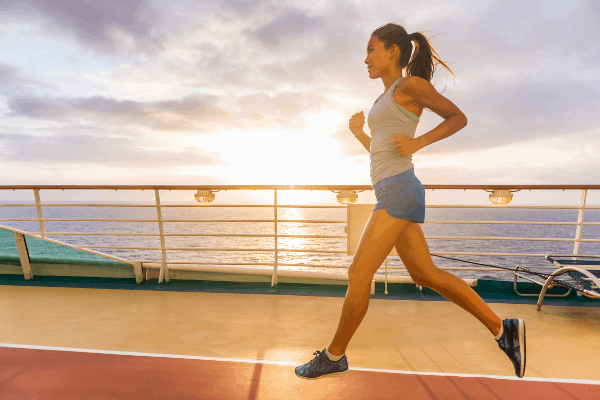 Cruise hacks to manage weight gain - jogging woman on cruise ship