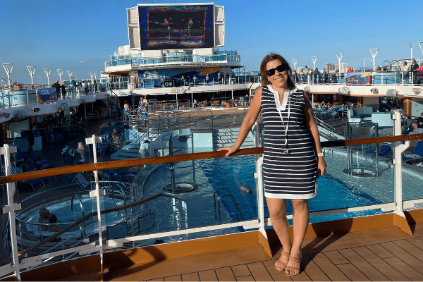 Nautical stripe dress on cruise