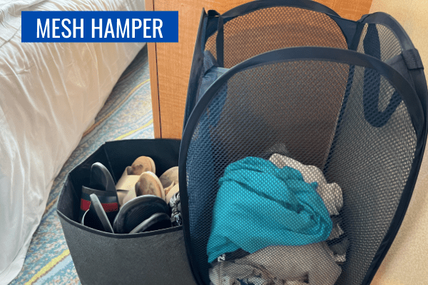 mesh hamper in cruise cabin