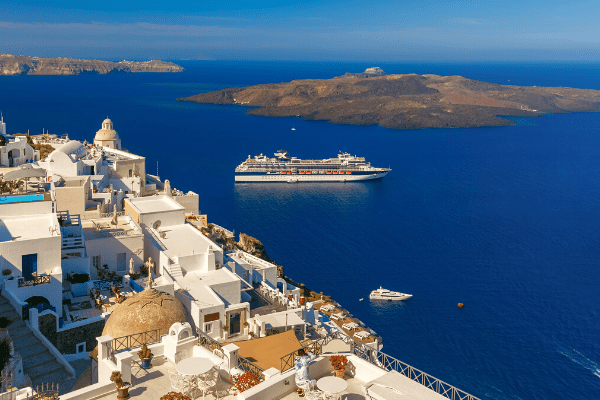 celebrity cruise ship in Santorini Greece