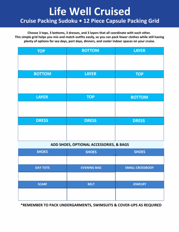 Life Well Cruised Cruise Packing Sudoku